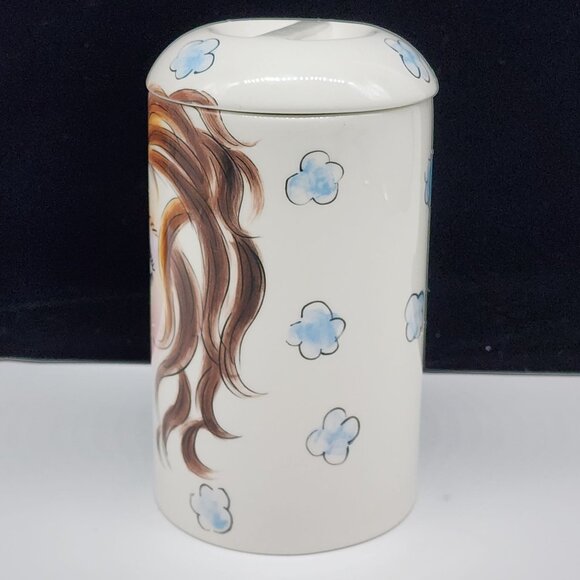 Atmosphere Lady Ceramic Canister Lady Face & Blue Flowers by Cheryl Thompson - Picture 4 of 8